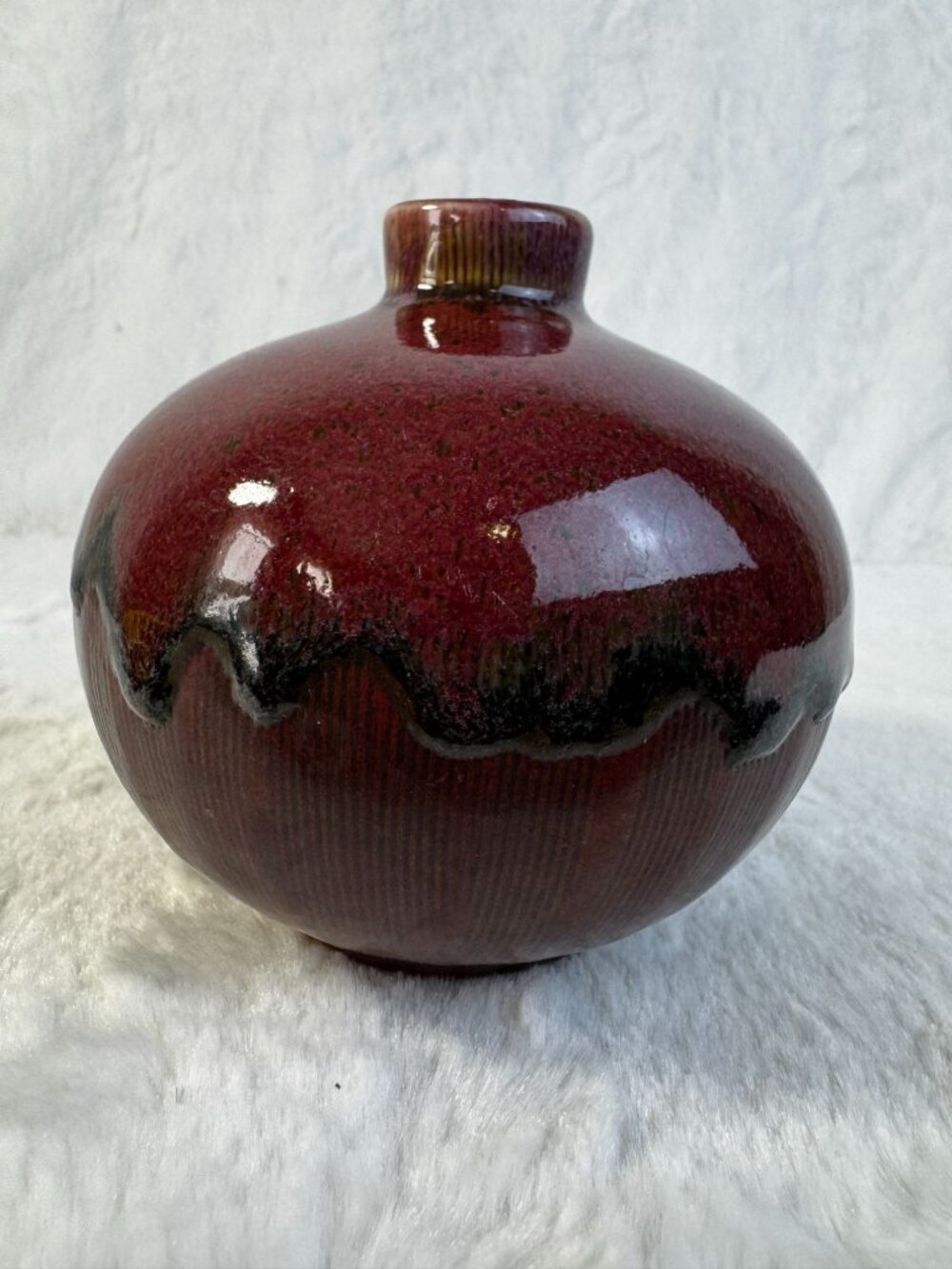 Vintage Drip Glaze Clay Bud Vase Art Studio Pottery Boho Retro